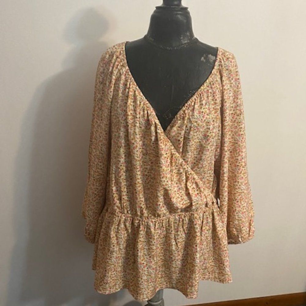 Lane Bryant Floral V-neck wrap front top, size 30/32